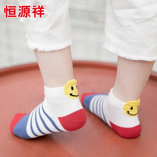 Hengyuanxiang children's socks spring and summer baby socks mesh cotton socks boys and girls short socks five colors 10 pairs [(5-8 years old) suitable for feet about 17-20CM]