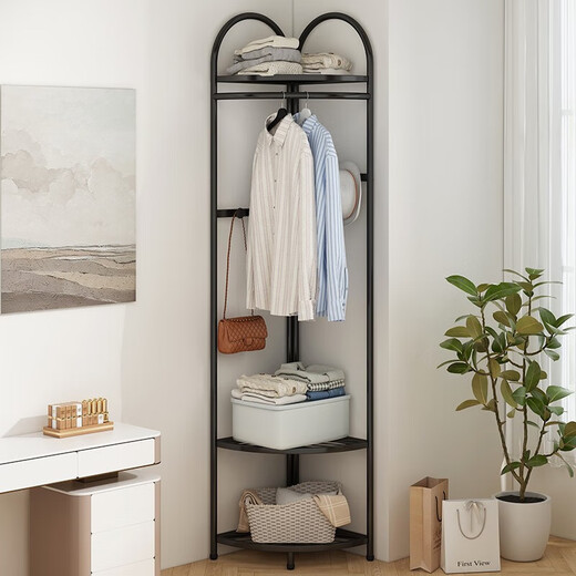 SuoErnuo corner coat rack bedroom floor-standing light luxury creative clothes rack wall hanging clothes rack household room storage rack Clothes rack 9858Y [gold]