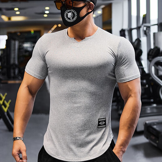 Lutielang tight fitness clothes men's sports short-sleeved round neck quick-drying short-sleeved T-shirt coaching clothes men's muscle training elastic pink XL