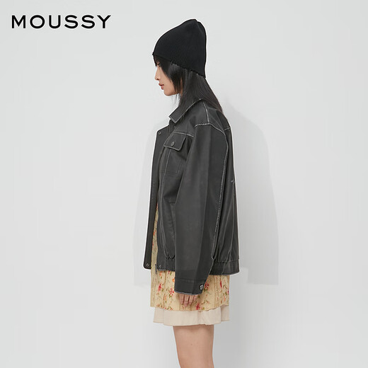 moussy 新品港风廓形皮衣飞行员夹克外套女028HAZ30-0201 020黑色 均码 00020/F