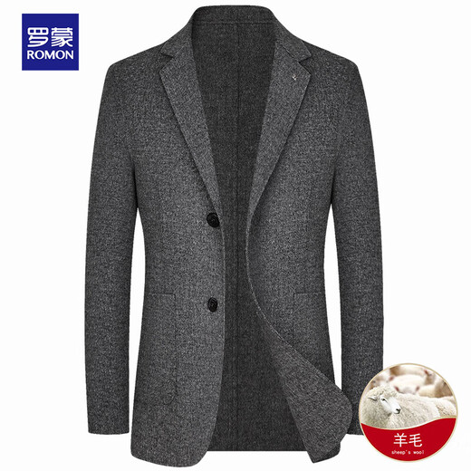 Romon Wool Suit Men's Korean Slim Casual Suit Jacket Men's Autumn and Winter Thick Youth and Middle-aged Solid Color Business Light Luxury Double-sided Woolen Single Suit Men's Gray 175