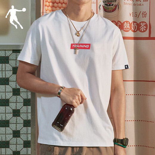 乔丹 短袖t恤男夏季新款棉质透气速干休闲服舒适时尚健身衣运动短袖男 白色【纯棉透气】 L /175