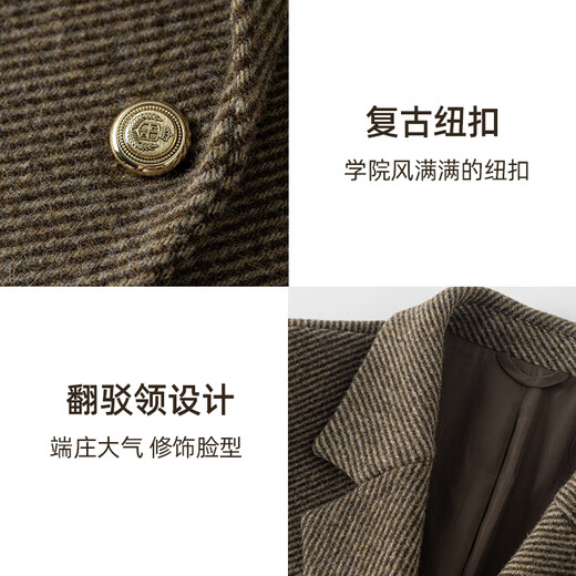KBNE all wool old money style suit jacket for women in autumn and winter new style lazy high-end casual suit for women brown M