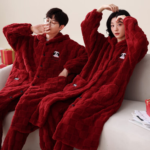Pajamas de boda Fuxinkang se adapta a la pareja de recién casados ​​de otoño e invierno camisón rojo de terciopelo coral hombres y mujeres festivas años de casa MJX-6195 L-mujer [alto 161-167-peso 100-120]