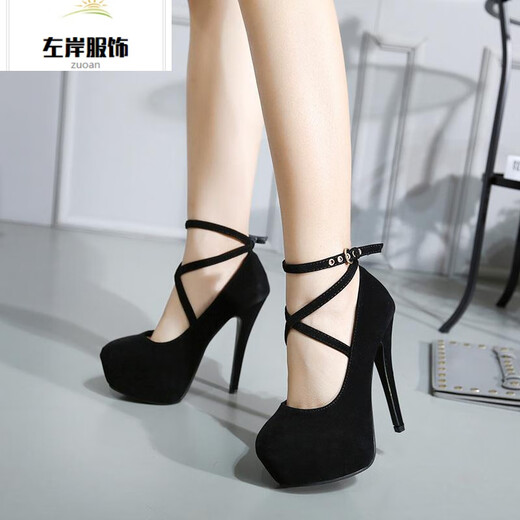 High heels, stilettos, large size transvestite cross-dressing, fun suede nightclub straps, 12cm women's singles, size 404142, YP2.22, shipped on the 22nd, black suede upgraded version 42