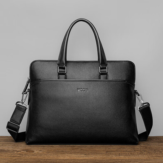 COW briefcase top layer cowhide large capacity handbag for men horizontal backpack C-8626 black 14-inch
