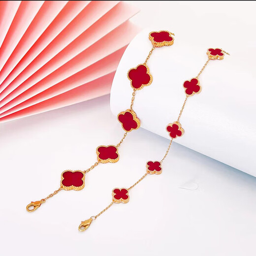 OINE 18K gold four-leaf clover five-flower bracelet 15mm large flower rose gold 2025 gold bracelet au750 18K gold rose gold red agate