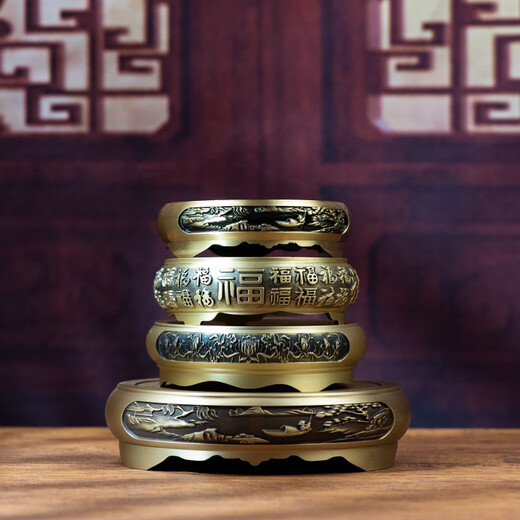 小铜记黄铜底座底托家居摆件铜工艺品圆形万能通用貔貅底座山水底座礼品 [直径10厘米]中号百福底座