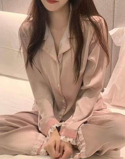 Yalu high-end pajamas for women in spring and autumn ice silk long sleeves 2024 new French lace trousers home clothing set MM#9922 M (suggested 75 95 Jin [Jin equals 0.5 kg])