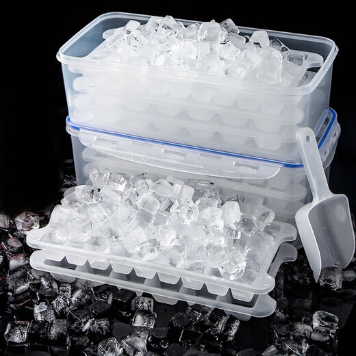 All-purpose ice cube box ice box plastic homemade ice tray mold frozen ice cube box ice mold 4 layers 144 grids with ice shovel buckle cover