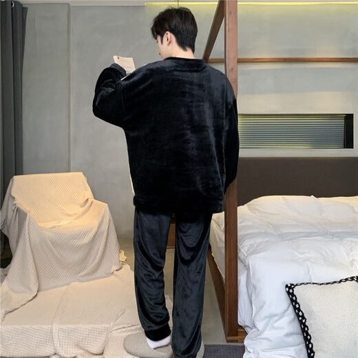睡衣男秋冬季法兰绒加厚保暖圆领卡通学生中青少年宽松男士家居服 WYEX3887 3XL (推荐155-175斤)