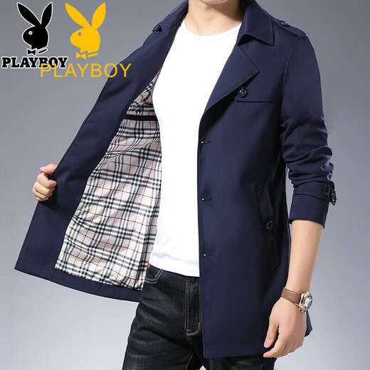 Playboy 2025 Windbreaker Men's Jacket Spring y Autumn New Mid-Long-Longgent Men's Clothing Black 2xl
