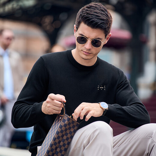 Mr. Cloth round neck long sleeve hair T solid color simple skin-friendly and comfortable cardigan men's 2025 spring and autumn new product BT11978 Piano Black 2XL (185)
