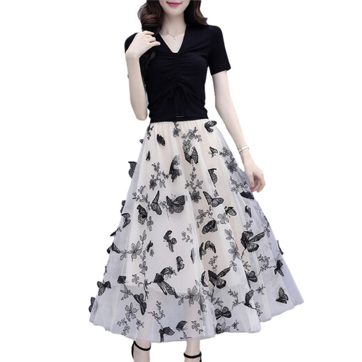 Pierre Cardin Skirt 2023 Women's New Slim Dress Temperament Suit Skirt Age-Reducing Western Fashion Fashion Mid-Length Skirt Black Suit L