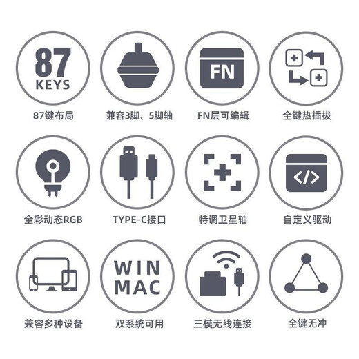 腹灵MK870青慕侧刻成品机械键盘客制化套件蝮灵87热插拔电竞游戏 黑曜石三模版+青慕侧刻键帽 凯华BOX白轴V2
