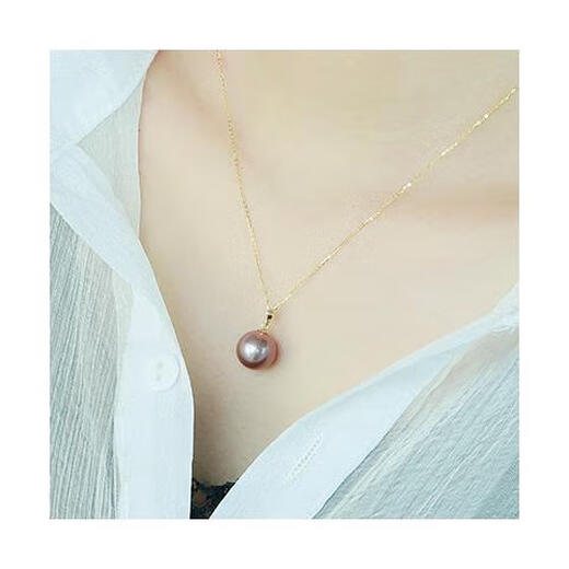 DRJEFUN Pearl Necklace Romantic Purple Freshwater Pearl Pendant Perfect Round Bright Light 14-15MM for Girlfriend Purple Pearl Gold Holder 14-15mm