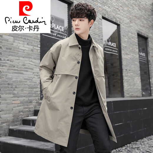 Мужской плащ цвета хаки Pierre Cardin, новинка 2025 года, свободный повседневный мужской плащ средней длины для весны и осени FY2161 цвета хаки M 90-110Jin Jin равен 0,5 кг