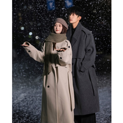 Shelley Jones woolen coat men's autumn and winter Korean lapel mid-length woolen coat high-end British style loose windbreaker dark gray M recommended 90-110Jin Jin equals 0.5 kg