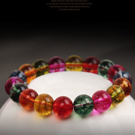 Xiyinfu Tourmaline Bracelet Watermelon Tourmaline Women's Crystal Bracelet Decorated with Explosive Crystal Candy Seven-Colored Peach Blossom 8mm Bead Diameter 16cm