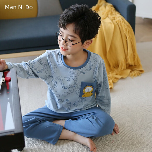 Emberlove Kinderpyjamas Sommer 2025 neue Jungen Kurzarm Lange Hosen Klimaanlage mittelgroße Jungen Sommer Hauskleidung N9901 [kurz und Länge] 130 14 Größen 45-55jin [Jin gleich 0,5 kg]