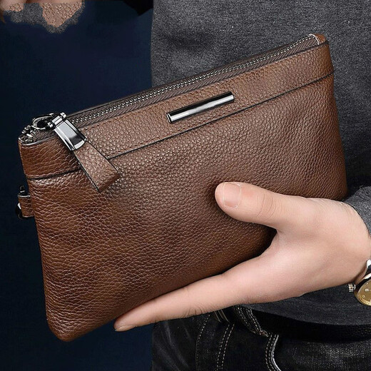 Kuqidaishu neuer Männerkupplungsbeutel Herrenbeutel große Kapazität Handtasche Geschäfte Casual Top Schicht Weiche Lederhandtasche Brieftasche [Echtes Leder] Khaki