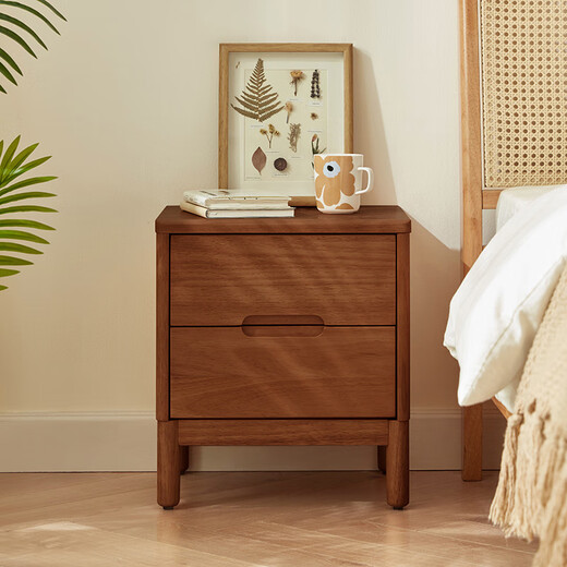 Lin's Home Modern Simple Solid Wood Bedside Table Bedside Cabinet Storage Lin's Wood Industry PK2B Walnut Color Bedside Table