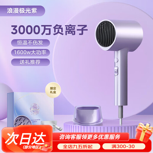 Midea hair dryer for household high wind power negative ion protection power hair drying fast-drying dormitory for students' high-power air ducts, Romantic Aurora Purple [limited gift box]
