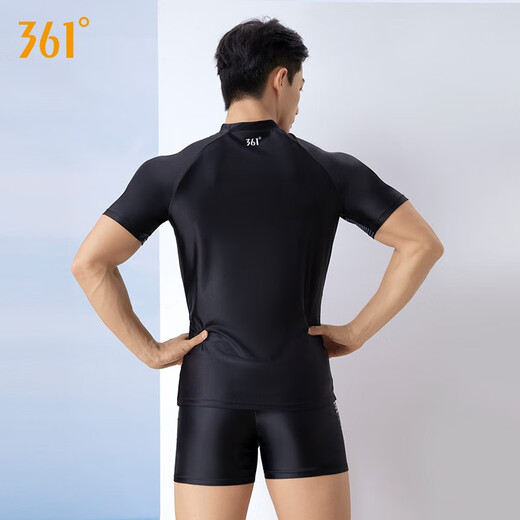 361 Swimsuit Men's Suit Swimsuit Youth Adult Boys Large Size Swimming Top Men's Hot Spring Swimming Shorts Set Black [Single Short Sleeve Top] XL Height 170-180cm Weight 65-75kg