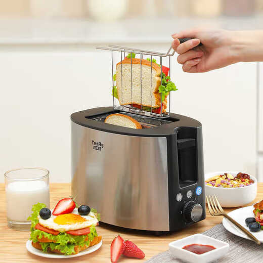 Tenfly Toaster Toaster Stainless Steel Double-Slice Toaster Home Desktop Toaster Commercial Double-Slice Toaster Touch Control Model One-click Defrost Knob Control Free Practical 4-piece Set