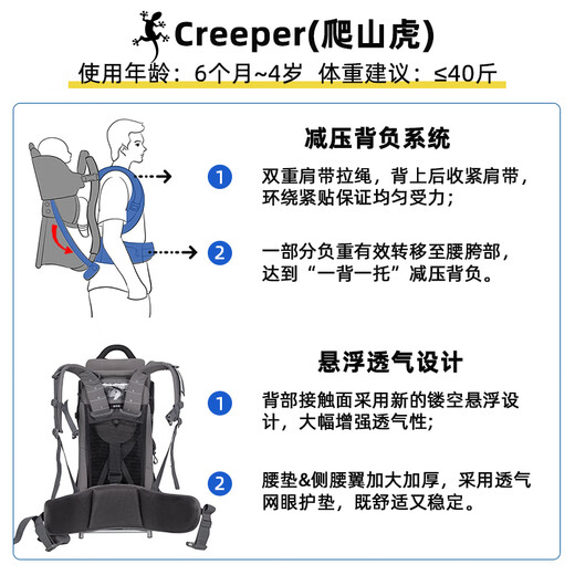 WIPHA韦帕婴儿背带腰凳儿童背架安全舒适户外旅行徒步爬山虎3背娃神器