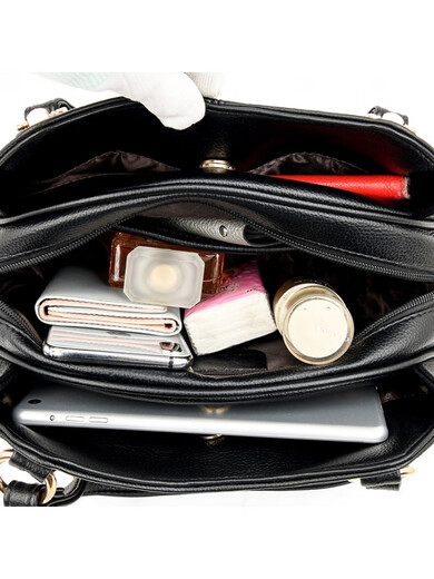 Kuqi Kangaroo genuine leather crossbody bag for women, soft leather middle-aged mother bag, women's casual handbag, mother-in-law bag, shoulder bag, women's bag, black