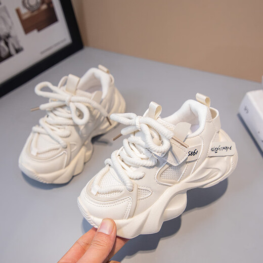 特踄踄断码儿童小白鞋女童鞋新款网面软底女孩老爹运动鞋 699 米白主图 36