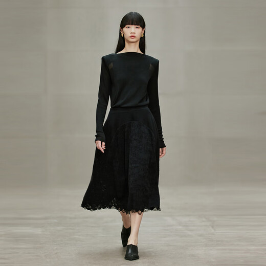 
LESS [Same Model in Zhou Xun] [Seiko Series] Spring texture lace jacquard waist skirt 2N3D12350 001/Black L