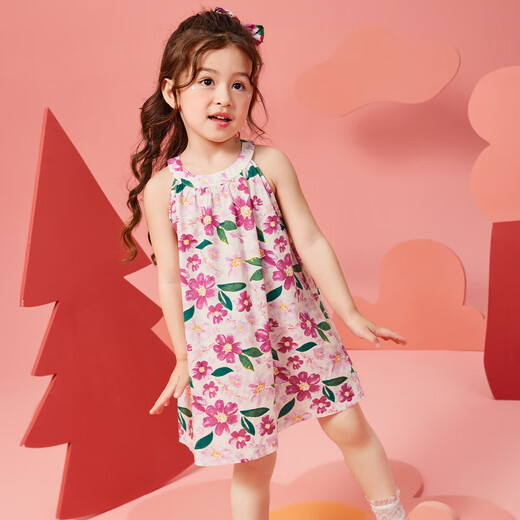 Demandez aux filles juniors robe 2025 Summer Little Child's Flowers Full Imprime Imprimé Children's Sling Princess Robe Couleur 130