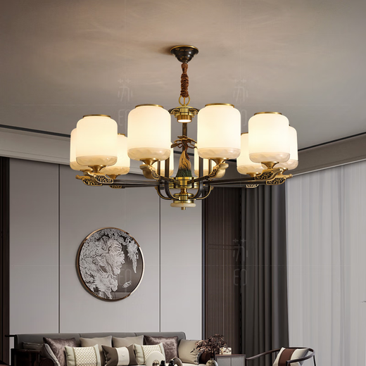 Suyin new Chinese style chandelier all copper living room lamp welcoming pine Zen Chinese style villa living room large chandelier restaurant lamp 9928 10 heads all copper material + free LED light source