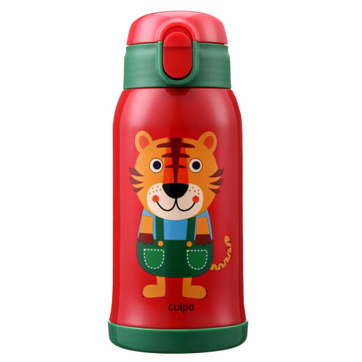 cuipo children's thermos cup with straw dual-purpose baby outdoor 316 stainless steel thermos water cup 600ml red tiger