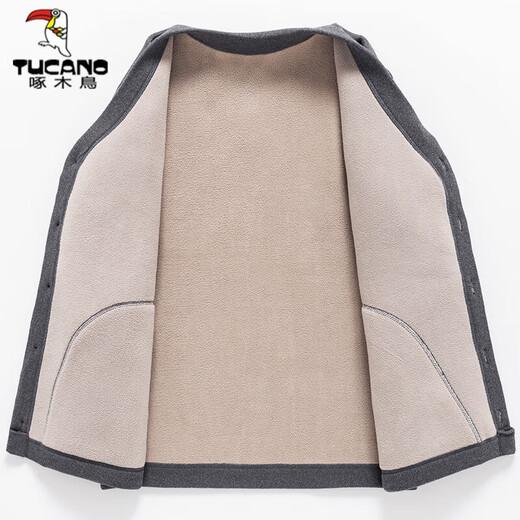 Woodpecker Middle-aged and elderly men's cotton-padded coats, men's velvet thickened warm small cotton-padded jackets, inner suits, elderly clothes, jackets, grandpa and dad winter clothes 203 stand-up collar light gray tops + pants 2XL 120-140Jin Jin equals 0.5 kg