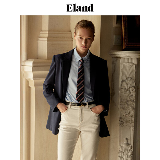 ELAND衣恋优雅西装女羊毛混纺面料格雷系翻驳领气质外套秋秋款 藏青色(59)Navy S 160