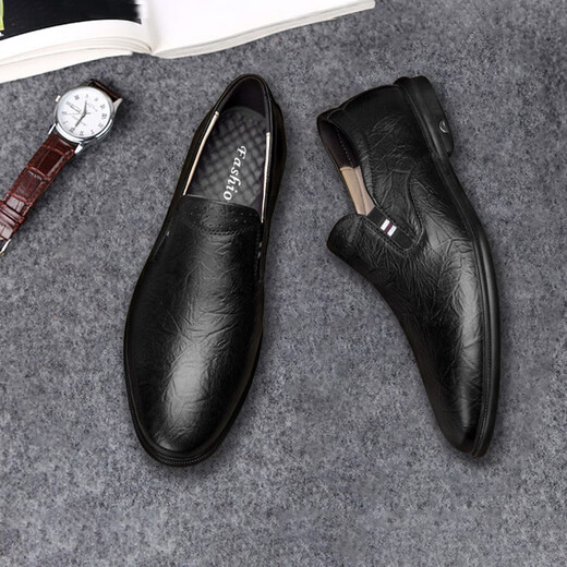 
KEECHMONT men's shoes new bean shoes comfortable soft urban fashion men's casual leather shoes lightweight soft sole non-slip lazy shoes 11973 black regular version 37