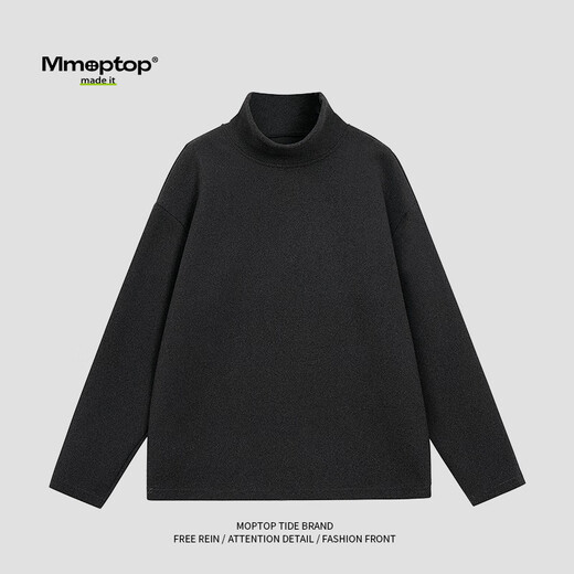 MMOPTOP German velvet turtleneck sweatshirt warm and thickened men's autumn and winter double-sided velvet bottoming long-sleeved inner layer APW965 black 2XL
