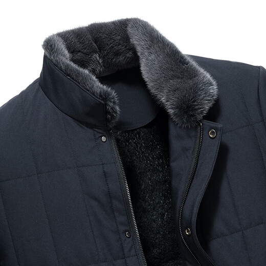 
Snow Leopard New mink fur collar Removable Men's Parkae Coat Rabbit Fur Body Short Fur Coat Blue 170/92A(48)