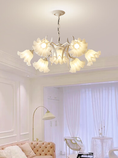 
D 8 French pastoral living room chandeliers creative internet celebrity lily of the valley flower lamp American country retro lamp restaurant bedroom lamp YL6627 green three-head disc 35CM warm light