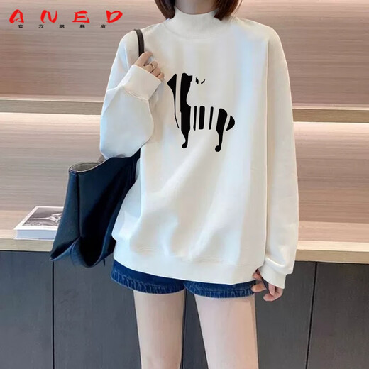 ANED2025秋冬新款白色半高领卫衣女冬小众设计感加绒加厚长袖套头上衣 1476白色(加绒) M100-115斤