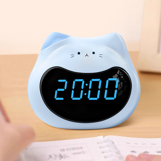 Zhong Xiaobai Voice Alarm Clock Smart 2025 New Student-Specific Wake-up Artifact Children's Large Volume Electronic Clock Desktop Sunny Blue Kitten Smart Alarm Clock - Upgraded Plug-in Model