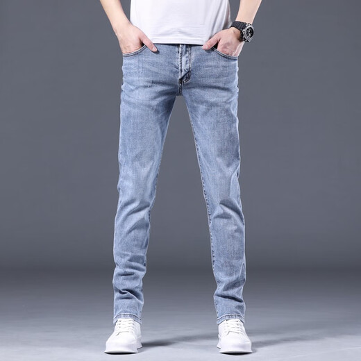 皮尔卡丹（pierre cardin）牛仔裤男士春夏季薄款修身直筒弹力男装浅色休闲男裤百搭长裤子 1048浅蓝 31