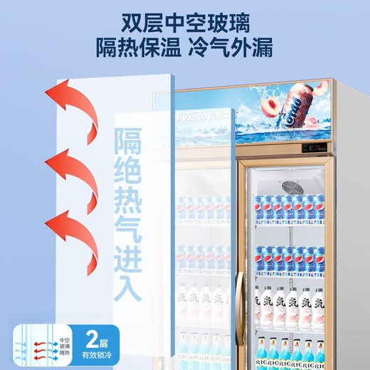 Rongshida display cabinet large capacity beverage beer supermarket fresh-keeping vertical commercial refrigerator direct cooling air-cooled glass door display cabinet freezer display cabinet white double door 728L [Shop manager's recommendation] Luxury circulation air-cooled frost-free