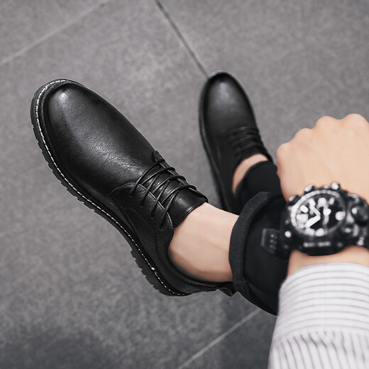 LWOK Neues Produkt Herren lässige Lederschuhe Trend Britische Männerschuhe Mode vielseitige Geschäftsschuhe tragen resistente formelle Schuhe Height-verstärkte Schuhe 9920 Black 42