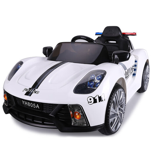 JHBEE children's police car electric car can be seated with four wheels with remote control off-road car swing kids car baby toy car police car [elegant white] self-driving + remote control