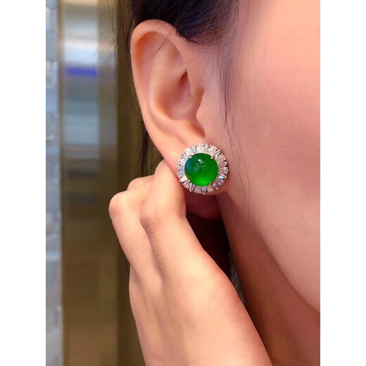 Langmai ice Zhengyang green jade earrings 18k inlaid earrings genuine optimized egg surface full green earrings