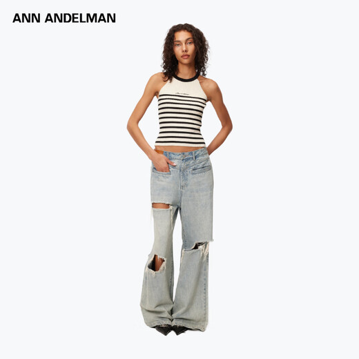 Ann Andelman [mismo modelo en la celebridad] Venta directa oficial chaleco rayado de cuello